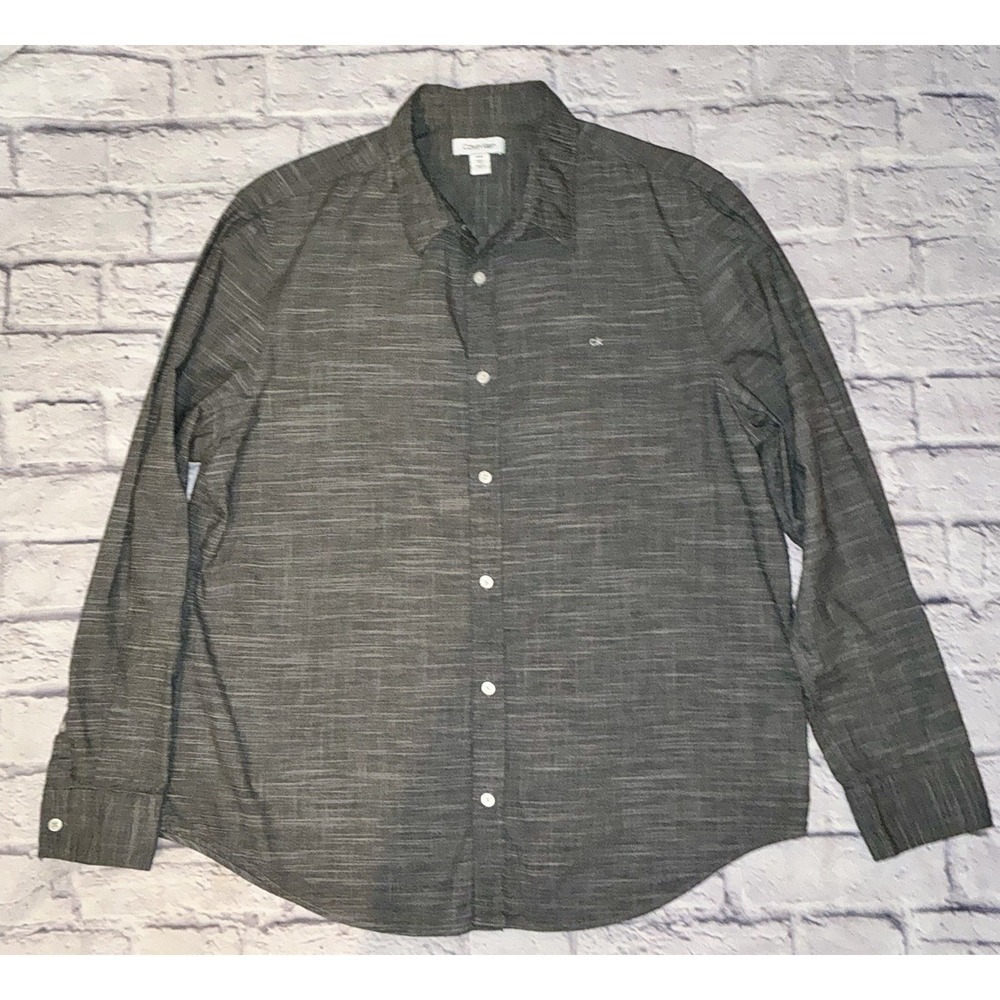 Calvin Klein Button Up Shirt Men's Large Gray Color Blend 100% Cotton
